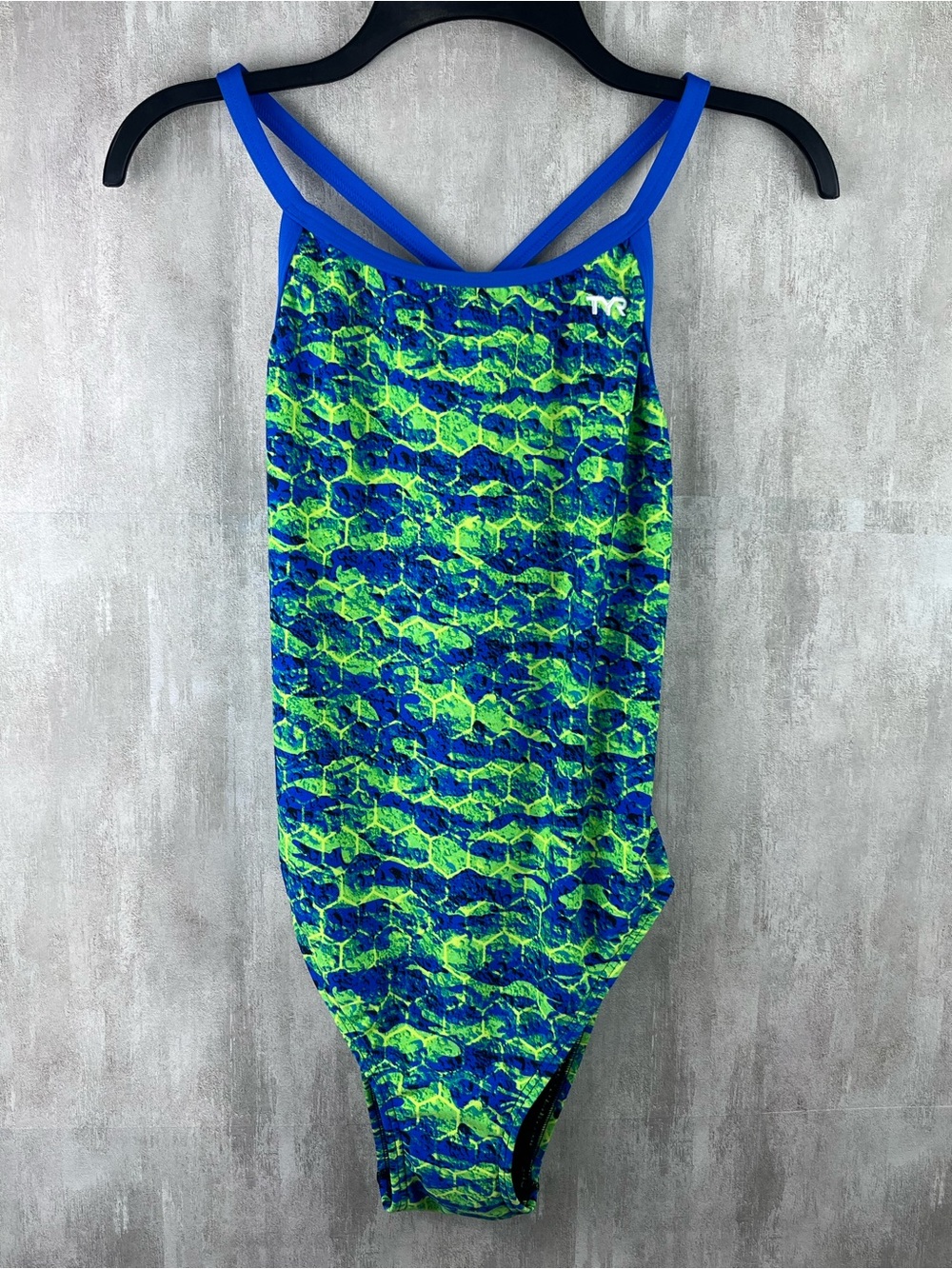 NWT TYR Swimsuit Diamond Print Swimsuit Womens Size 38 Blue Green One Piece